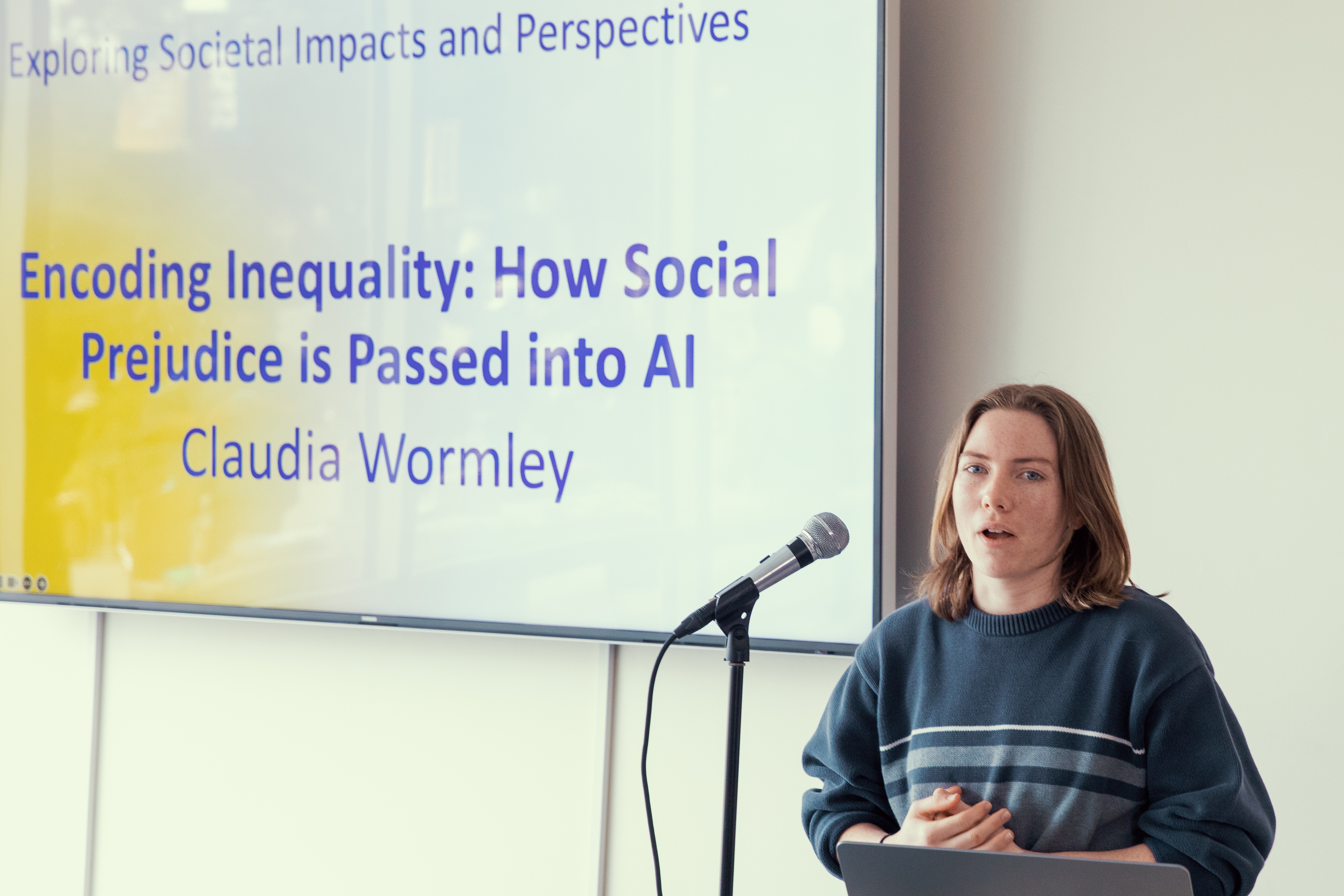 Claudia Wormley presenting at the SFSU Student AI Awards 2026