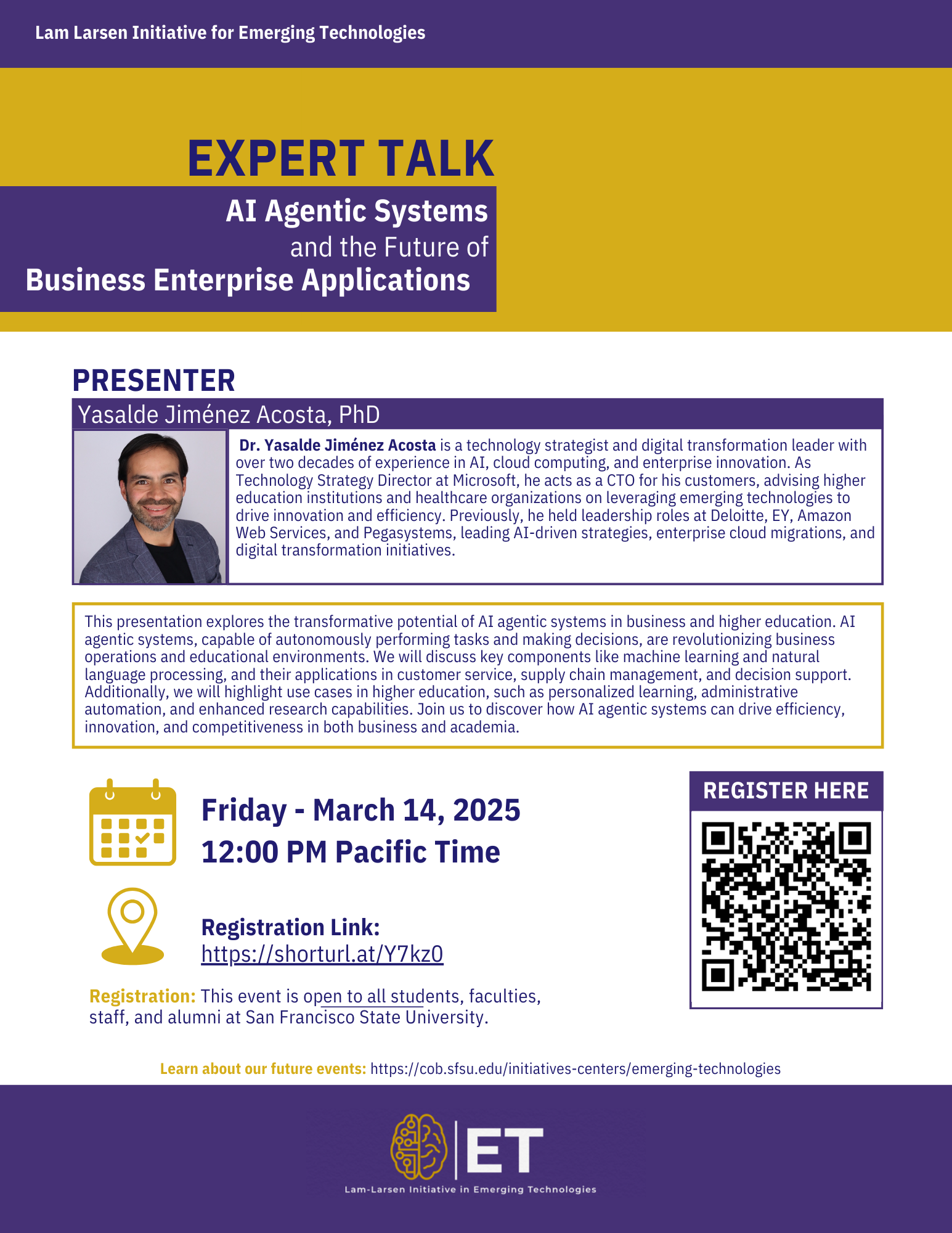 flyer for Expert Talk - AI Agentic Systems and the Future of Business Enterprise Applications