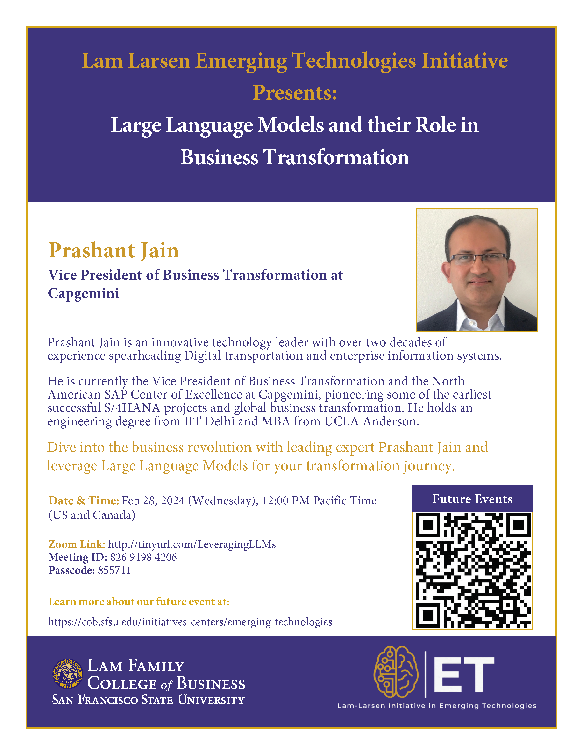 flyer for LFCoB Leveraging LLMS event hosting Prashant Jain