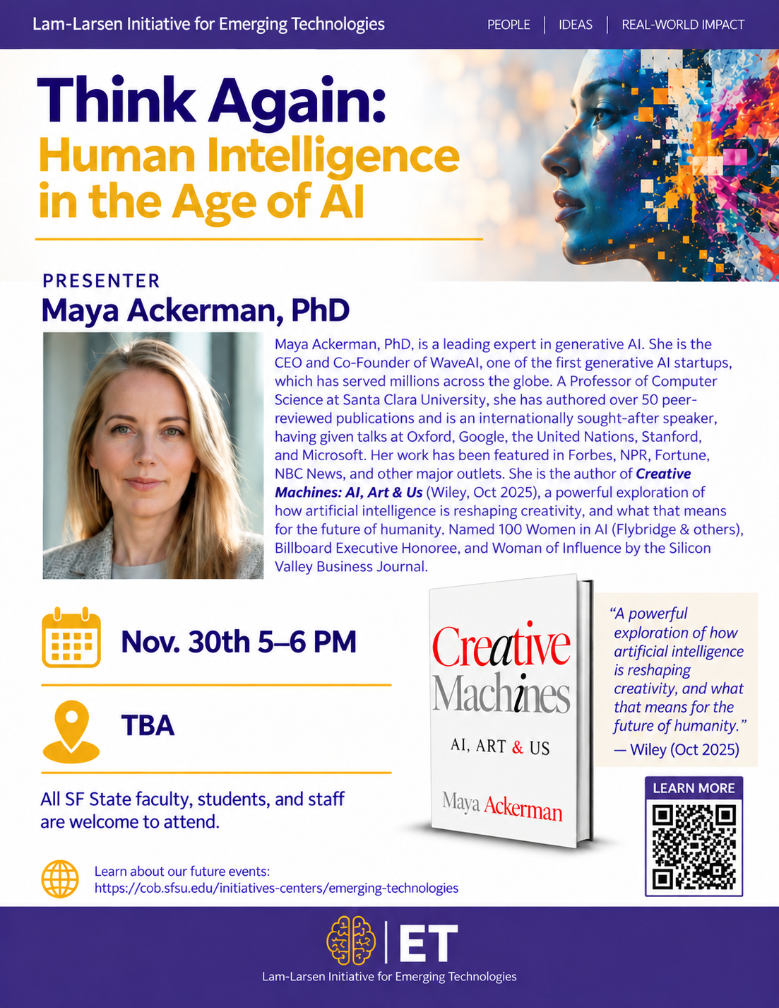 In-Person Talk: Think Again: Human Intelligence in the Age of AI Featuring: Maya Ackerman, PhD