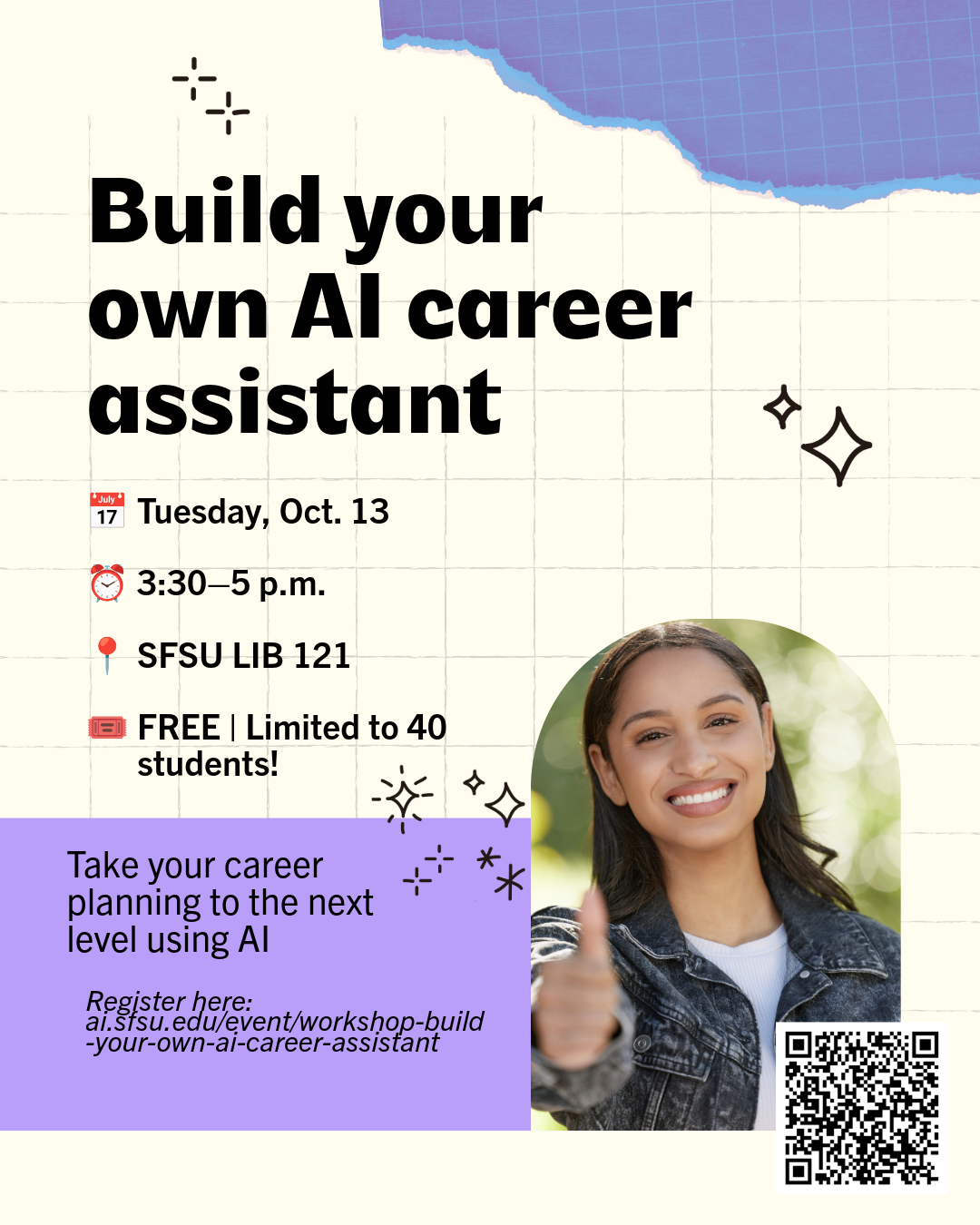 Build your own AI career assistant 10/13/26 event poster