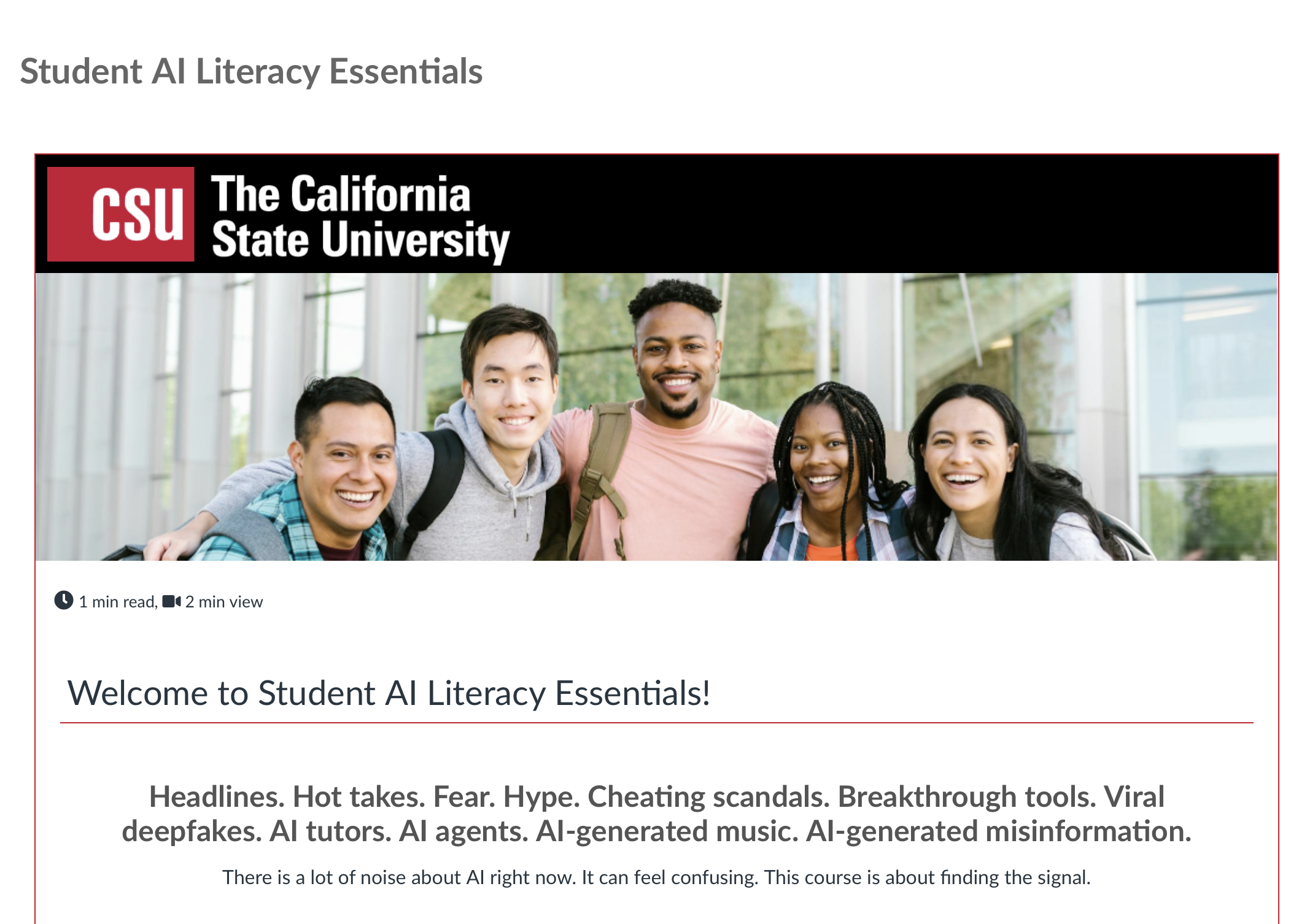 Student AI Literacy Essentials via the California State University