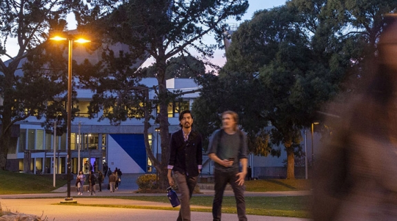 twilight on Cesar Chavez Student Center